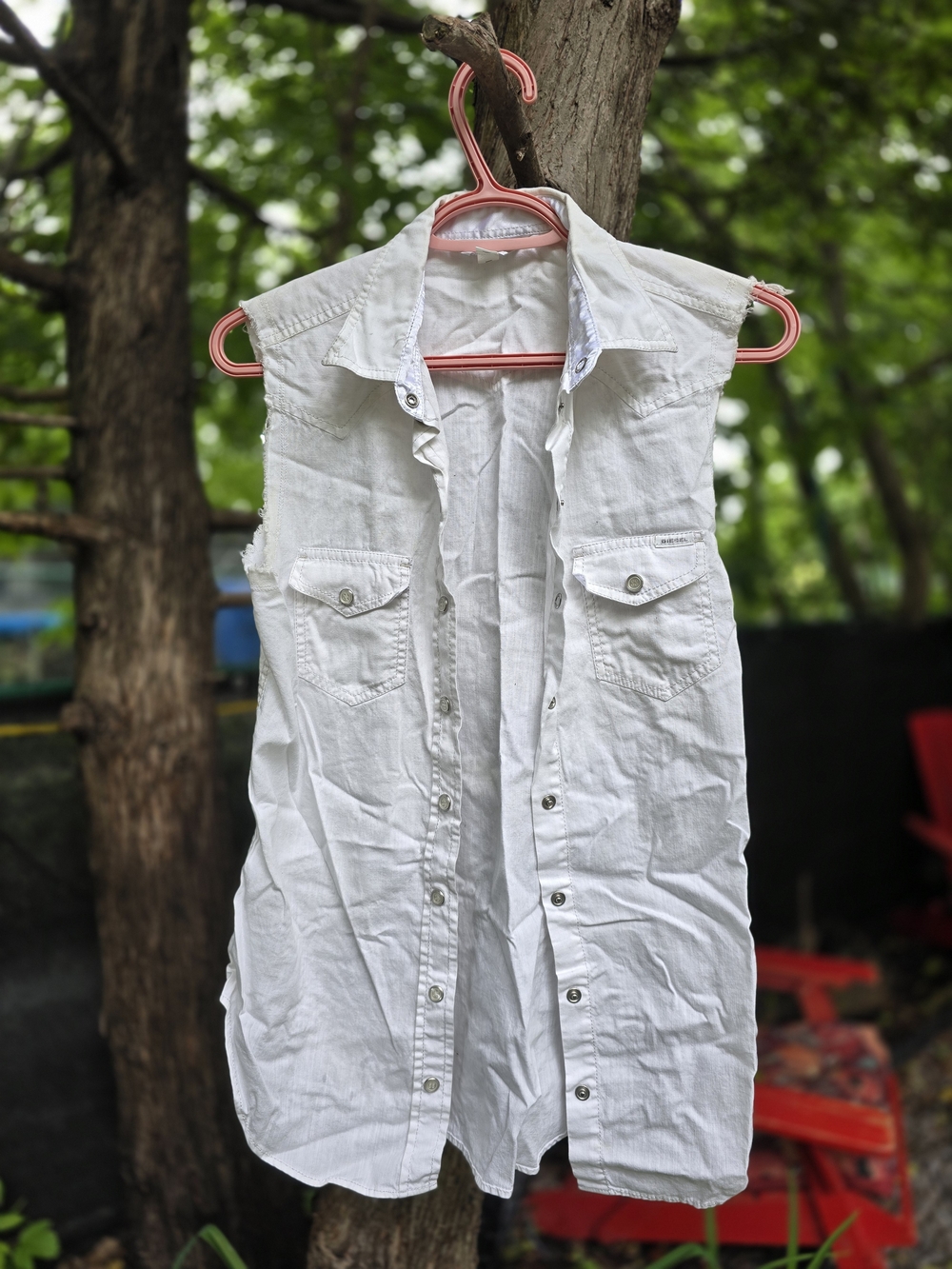 Diesel Sleeveless White Button-Front Denim Shirt Vest